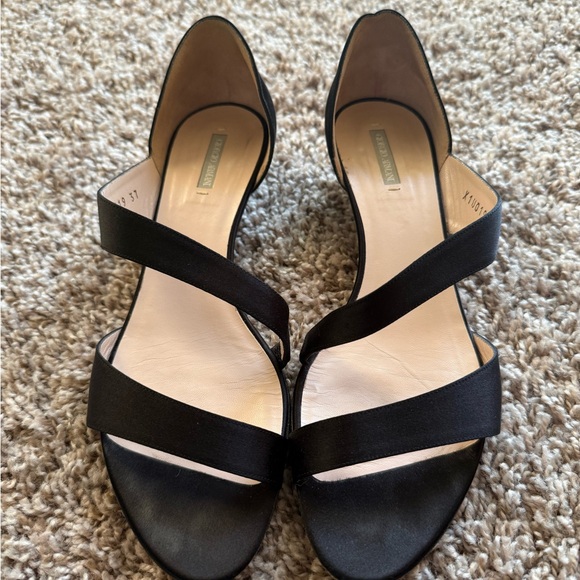 Giorgio Armani Black Satin Strappy Kitten Heel Sandals Size 37 x1uo19 - Picture 1 of 7